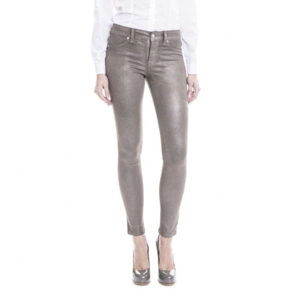 Metallic Bronze Shimmer Janice Ultra-Skinny Stretch Denim Perfect Level 99 NWT